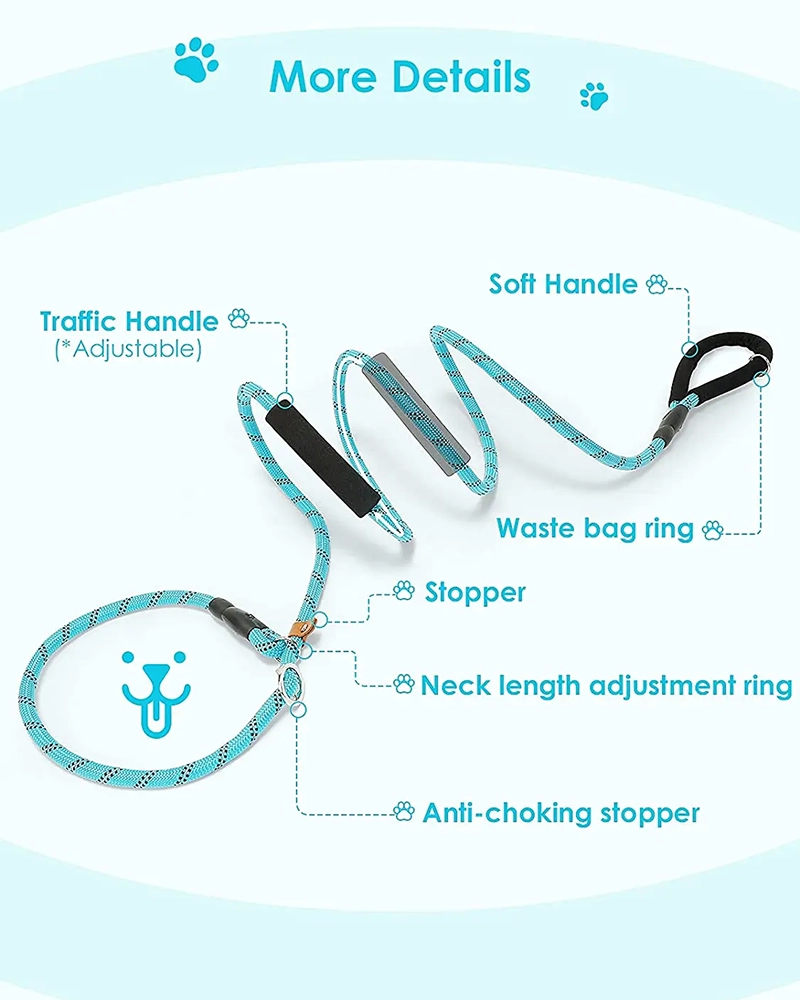 Alternative view of 60“Double 2-Way Reflective Nylon Dog Leash with Support Handle and Solid Reel/Rod Design