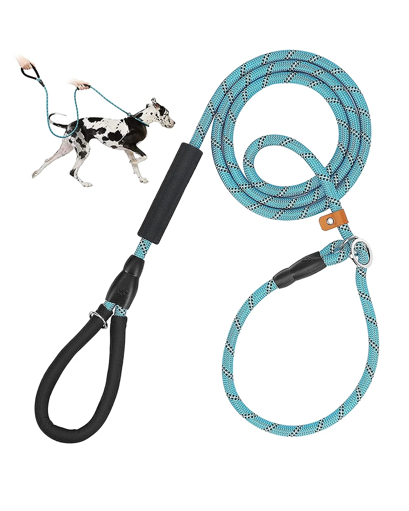 60“Double 2-Way Reflective Nylon Dog Leash with Support Handle and Solid Reel/Rod Design