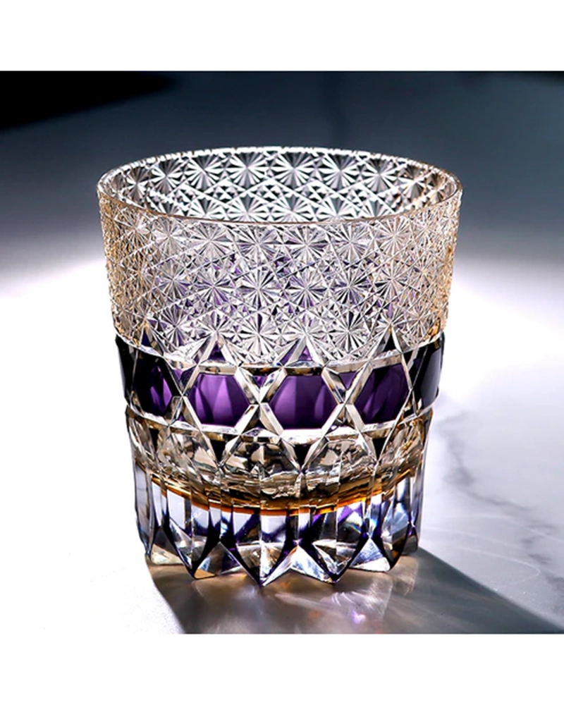 Alternative view of VIANASA’s Edo Kiriko Handcrafted Fluorite Whisky Glass with Wooden Box