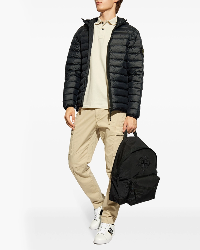 Alternative view of Stone Island Compass-Logo Hooded Navy Blue Down Jacket