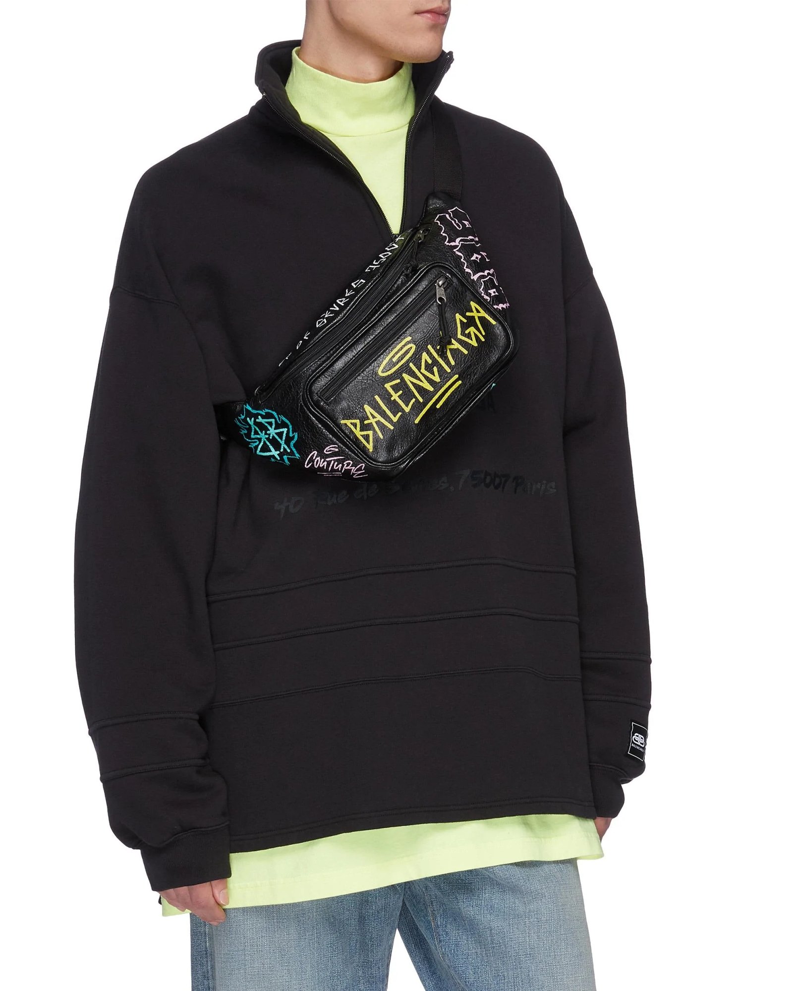 Alternative view of Balenciaga Men's Black 'explorer Graffiti' Print Leather Bum Bag