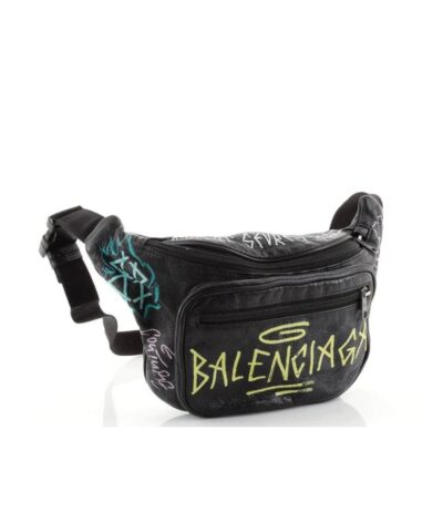 Balenciaga Mens Black explorer Graffiti Print Leather Bum Bag 20244436 3