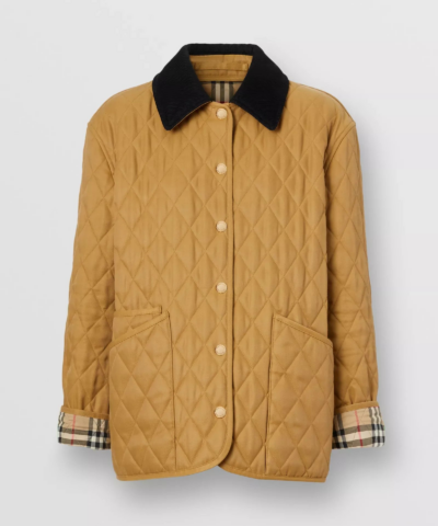 Burberry Corduroy Collar Diamond Quilted Jacket In Camel 20237201 7