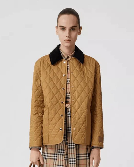 Burberry Corduroy Collar Diamond Quilted Jacket In Camel-20237201