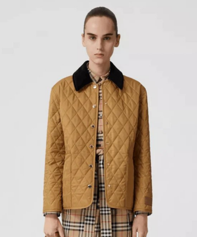 Burberry Corduroy Collar Diamond Quilted Jacket In Camel-20237205