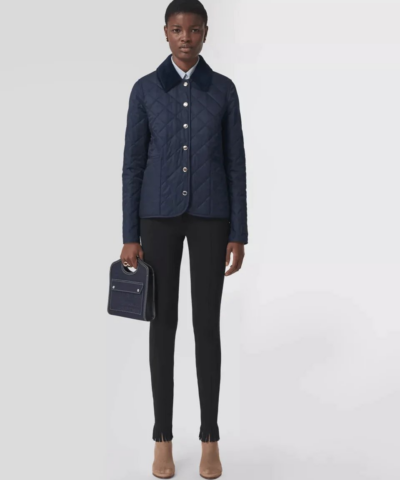 Burberry Corduroy Collar Diamond Quilted Jacket In Midnight 20237189 3