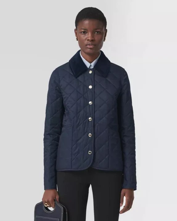 Burberry Corduroy Collar Diamond Quilted Jacket In Midnight-20237189