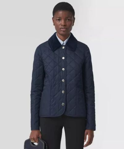 Burberry Corduroy Collar Diamond Quilted Jacket In Midnight-20237194