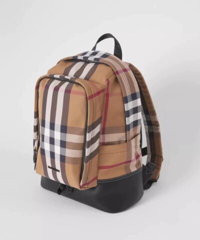 Burberry Large Check Cotton Canvas and Leather Backpack 20241422 2