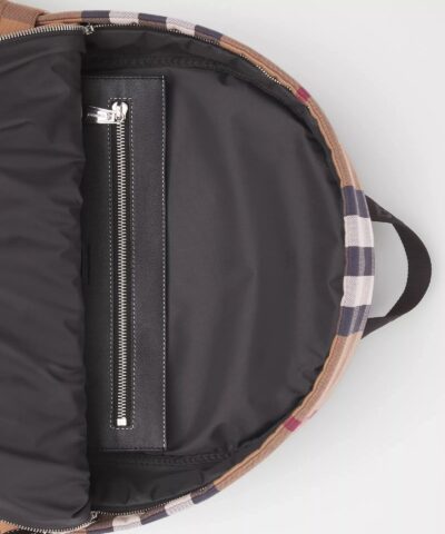 Burberry Large Check Cotton Canvas and Leather Backpack 20241422 3