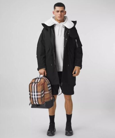 Burberry Large Check Cotton Canvas and Leather Backpack 20241422 4