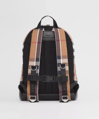 Burberry Large Check Cotton Canvas and Leather Backpack 20241422 5