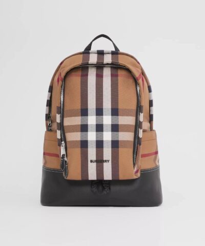 Burberry Large Check Cotton Canvas and Leather Backpack-20241423