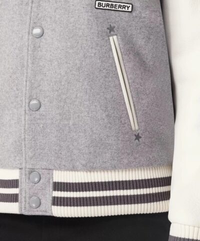 Burberry Leather Sleeve Technical Wool Varsity Jacket 20238533 4