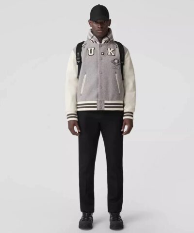 Burberry Leather Sleeve Technical Wool Varsity Jacket 20238533 5
