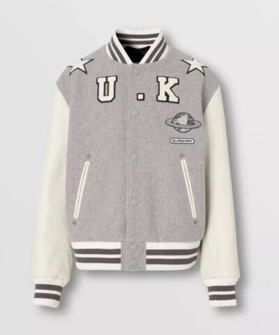 Burberry Leather Sleeve Technical Wool Varsity Jacket-20238537