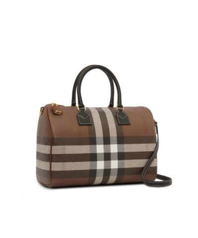 Burberry Medium Check E-Canvas Bowling Top-Handle Bag - Image 3
