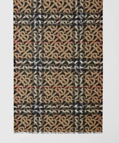 Burberry Mens Monogram Print Lightweight Check Wool Silk Scarf 20248222 2