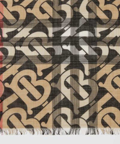 Burberry Mens Monogram Print Lightweight Check Wool Silk Scarf 20248222 3