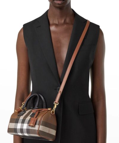 Alternative view of Burberry Mini Check E-Canvas Bowling Top-Handle Bag