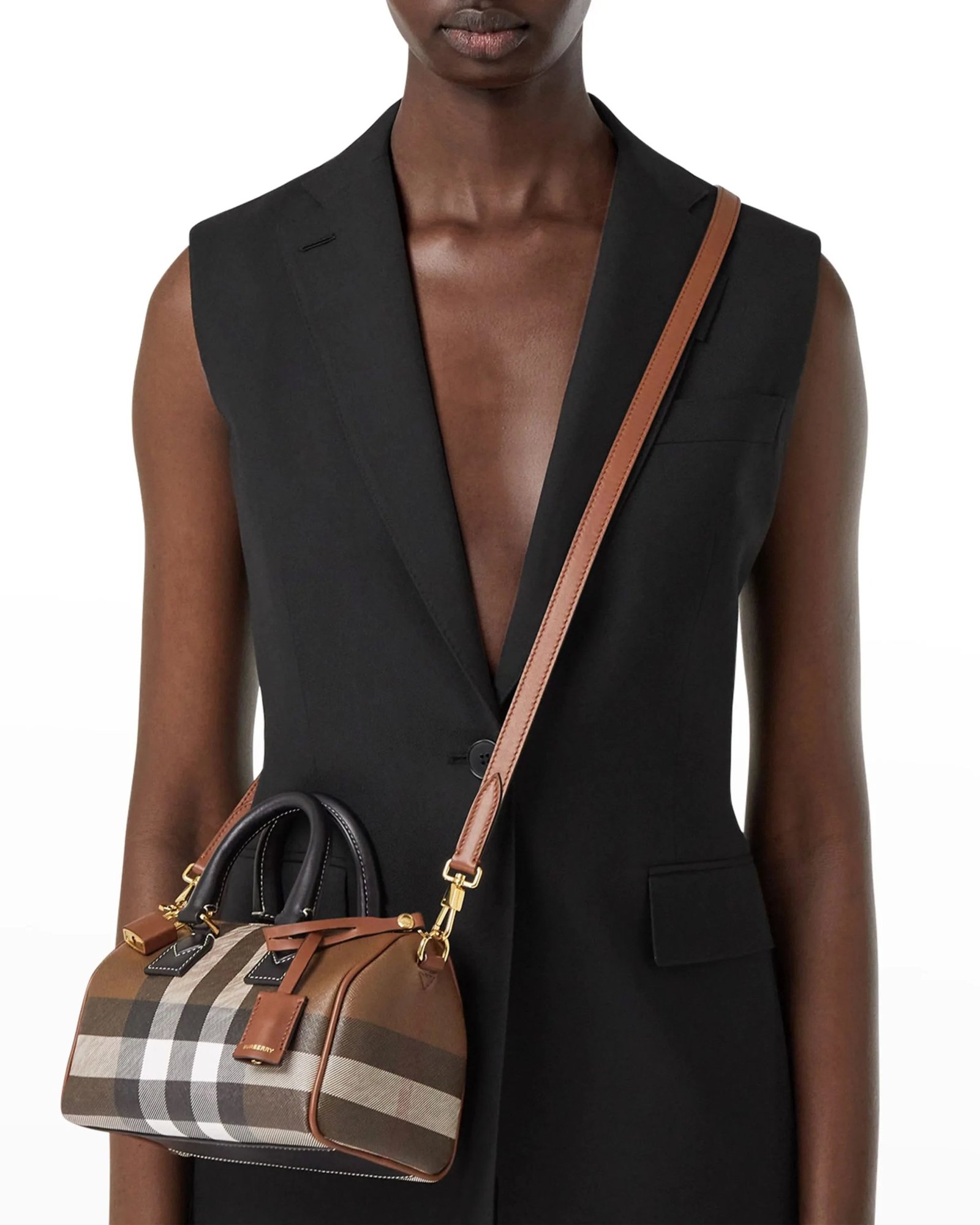 Alternative view of Burberry Mini Check E-Canvas Bowling Top-Handle Bag