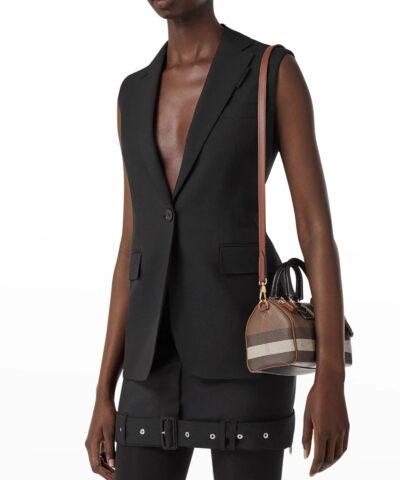 Burberry Mini Check E-Canvas Bowling Top-Handle Bag - Image 5