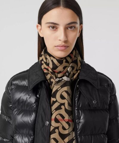 Burberry Monogram Print Lightweight Check Wool Silk Scarf 20248230 1