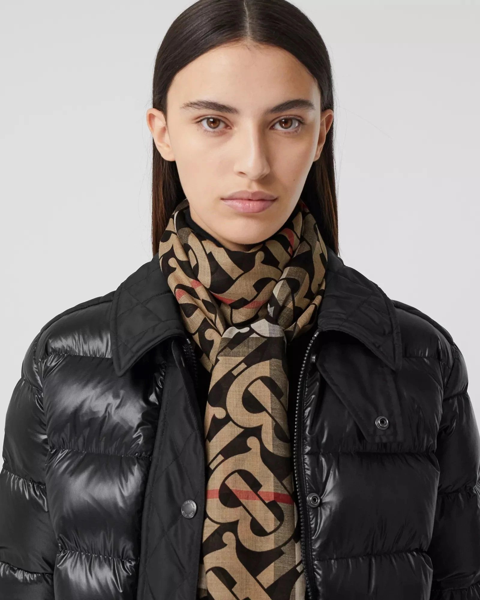 Alternative view of Burberry Monogram Print Lightweight Check Wool Silk Scarf
