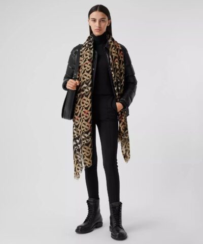 Burberry Monogram Print Lightweight Check Wool Silk Scarf 20248230 4
