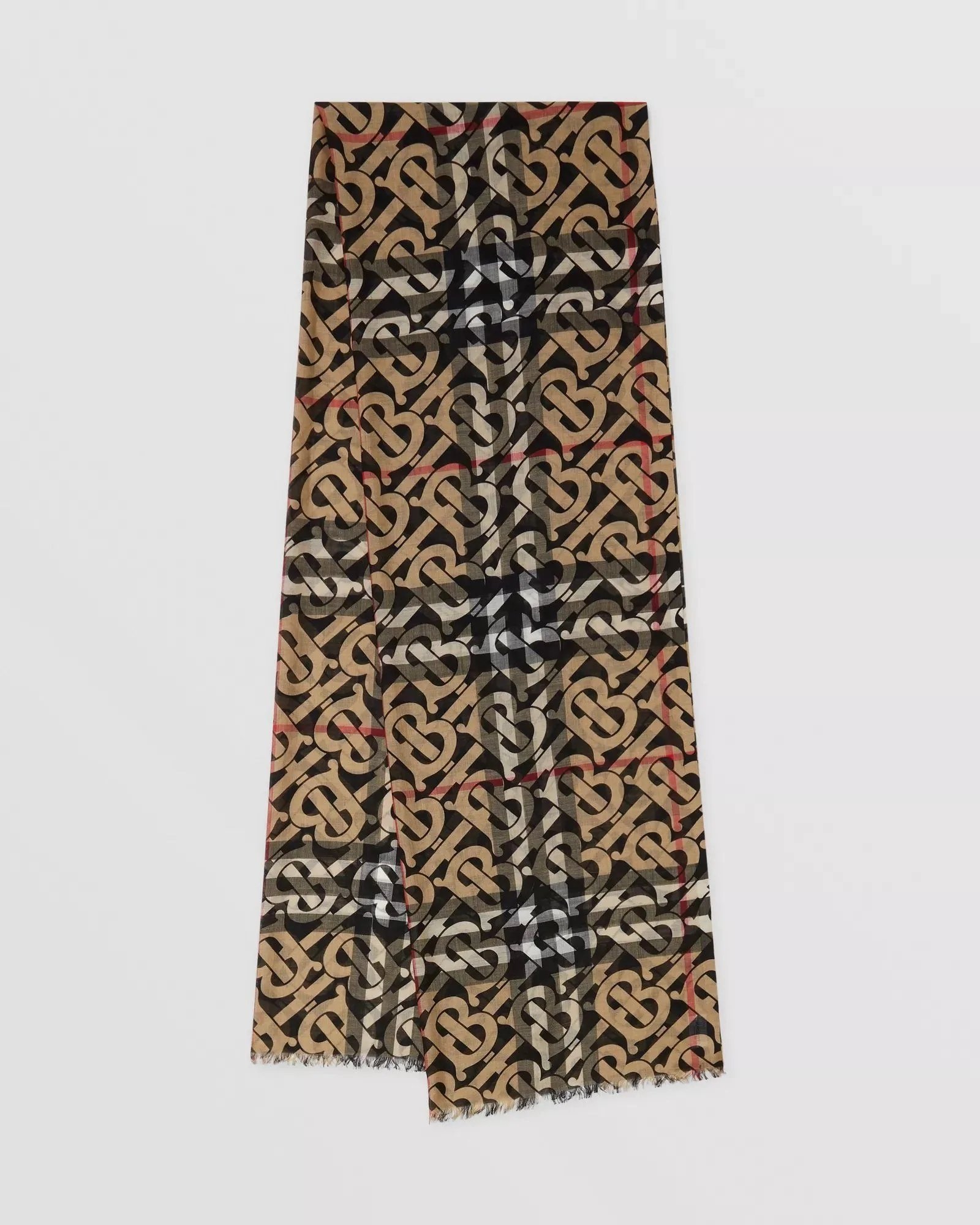 Burberry Monogram Print Lightweight Check Wool Silk Scarf-20248230