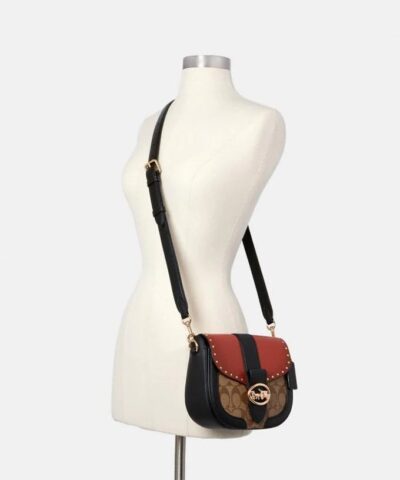 Coach Georgie Saddle Bag In Colorblock Signature Canvas With Rivets 20253382 3