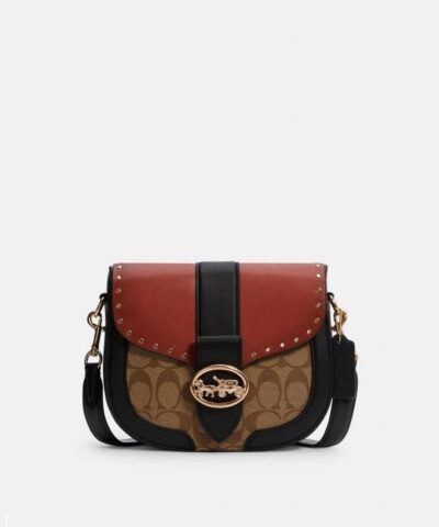 Coach Georgie Saddle Bag In Colorblock Signature Canvas With Rivets-20253382