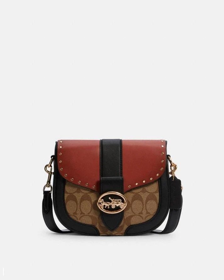 Coach Georgie Saddle Bag In Colorblock Signature Canvas With Rivets-20253382