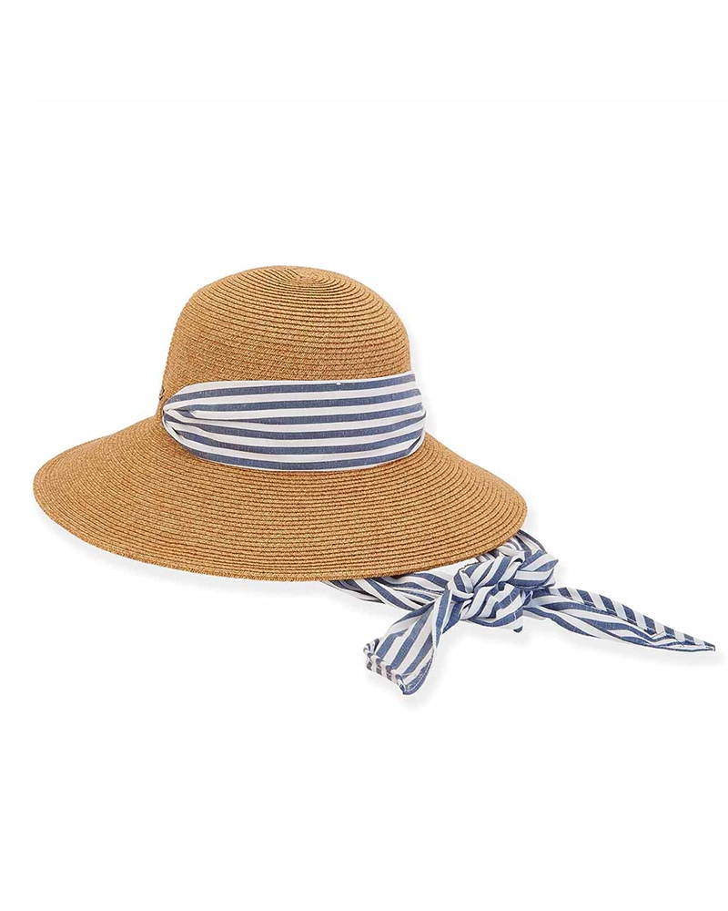 Alternative view of Sun 'N' Sand Convertible Sun Hat with Striped Scarf in Tan