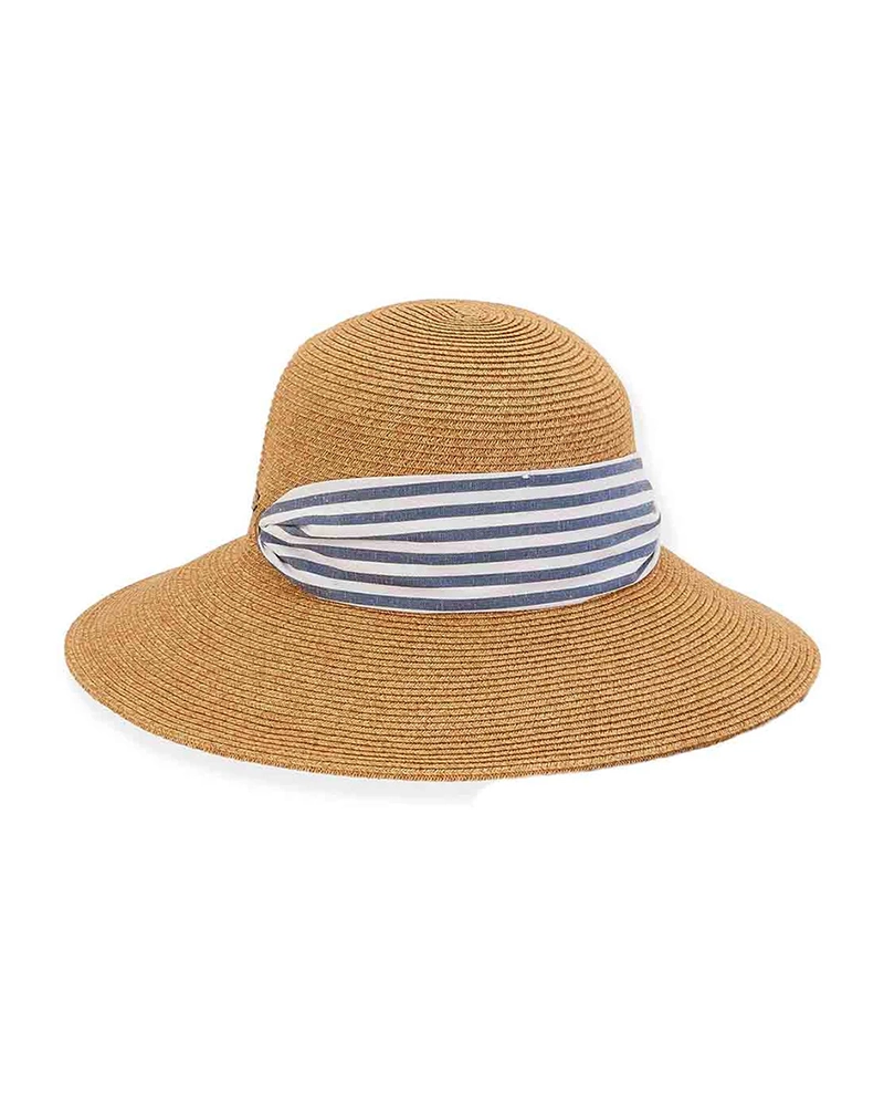 Sun 'N' Sand Convertible Sun Hat with Striped Scarf in Tan