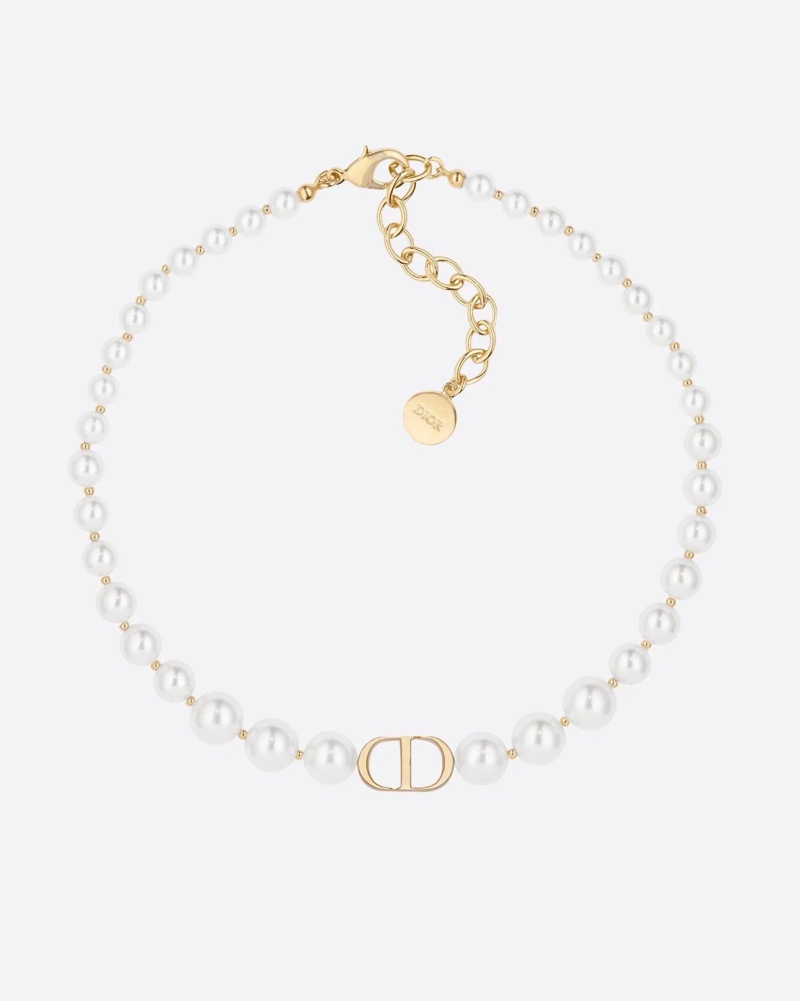 Dior 30 Montaigne Choker Gold-Finish Metal and White Resin Pearls-20257715