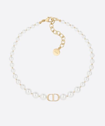 Dior 30 Montaigne Choker Gold-Finish Metal and White Resin Pearls-20257716