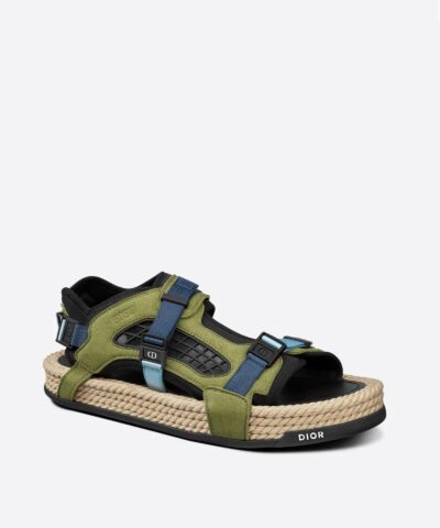 Dior Atlas Mens Sandal Black Neoprene And Khaki Suede 20256192 2