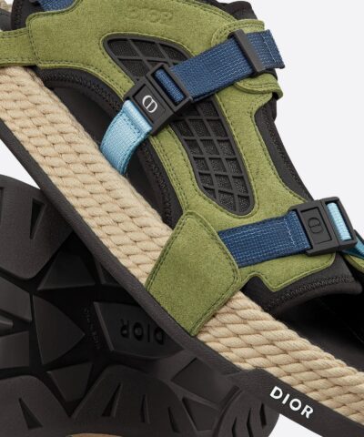 Dior Atlas Mens Sandal Black Neoprene And Khaki Suede 20256192 5