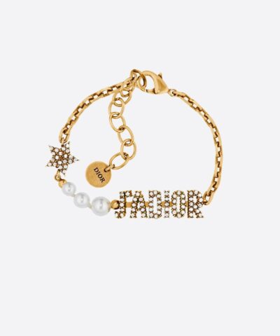 Dior J'Adior Bracelet Antique Gold Metal, White Resin Pearls and Crystals-20257249