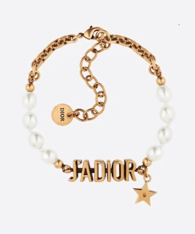 Dior J'Adior Bracelet In Antique Gold Metal And Pearls-20257719
