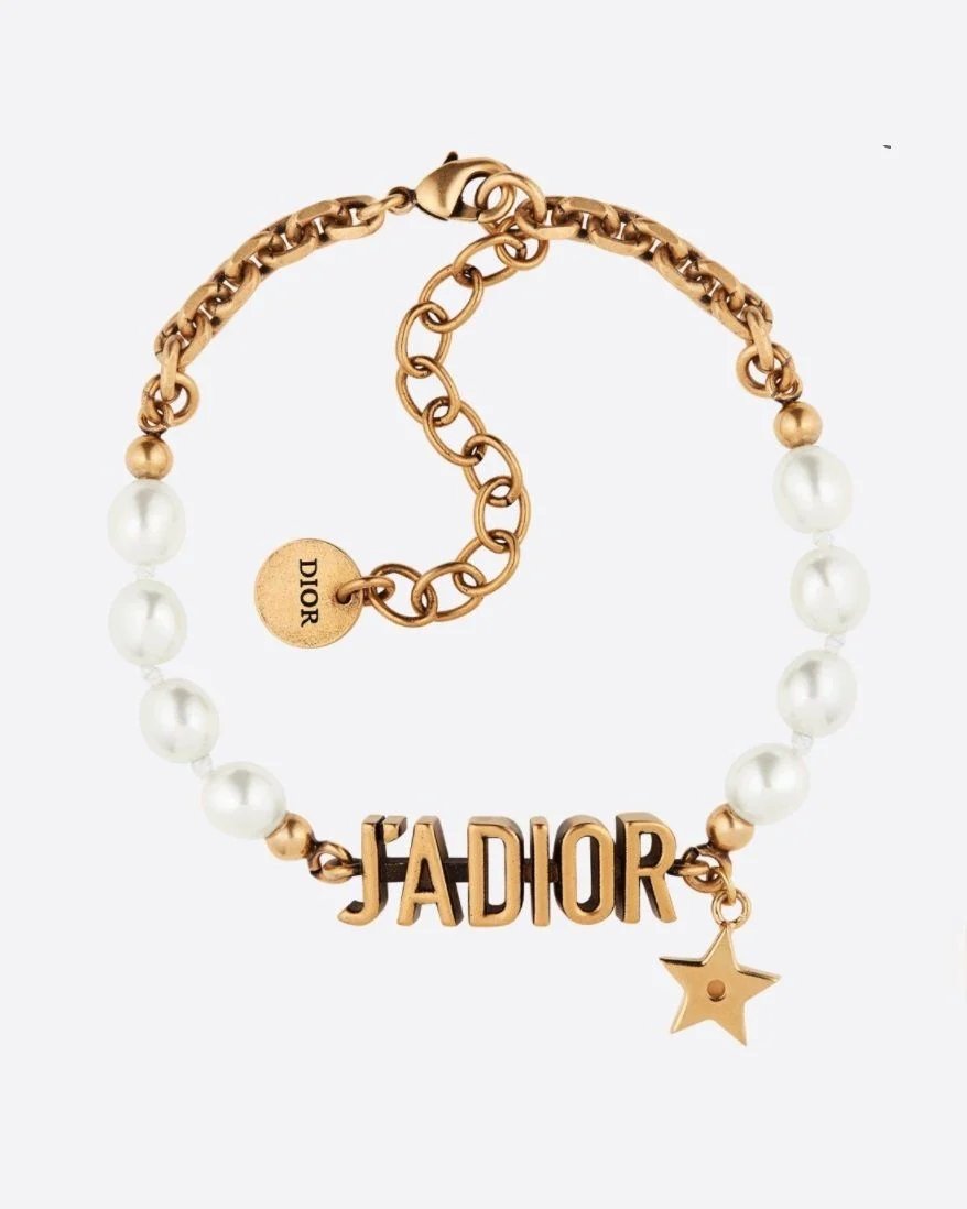 Dior J'Adior Bracelet In Antique Gold Metal And Pearls-20257719