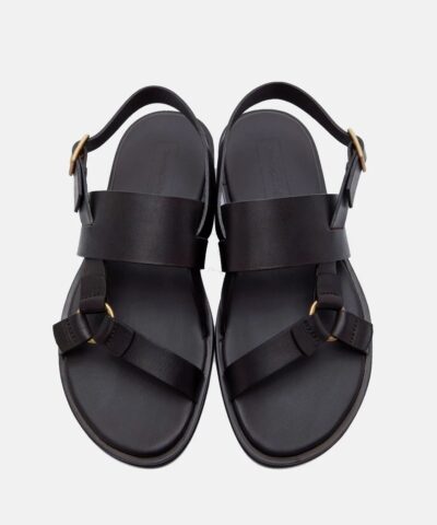 Ermenegildo Zegna Mens Black Calfskin Sandals 20254451 1