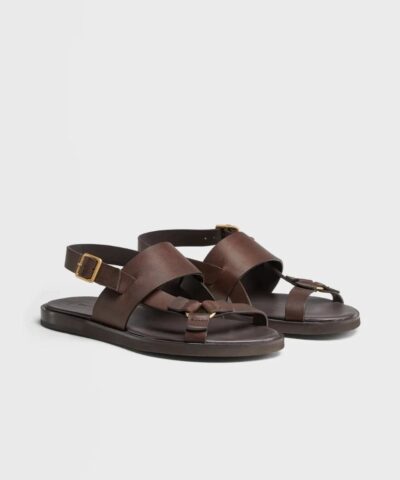 Ermenegildo Zegna Mens Brown Calfskin Sandals 20254461 1