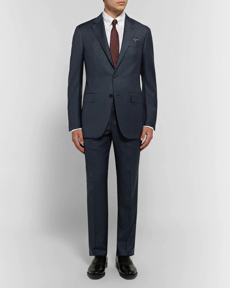 Ermenegildo Zegna Navy Slim-Fit Micro-Checked Wool Suit-20227204