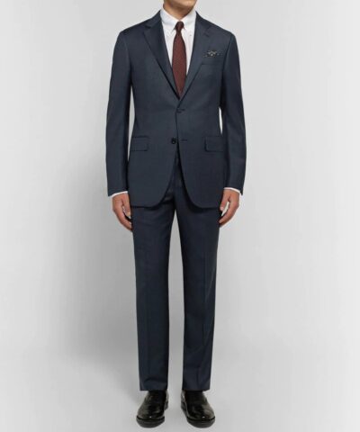 Ermenegildo Zegna Navy Slim-Fit Micro-Checked Wool Suit-20227209