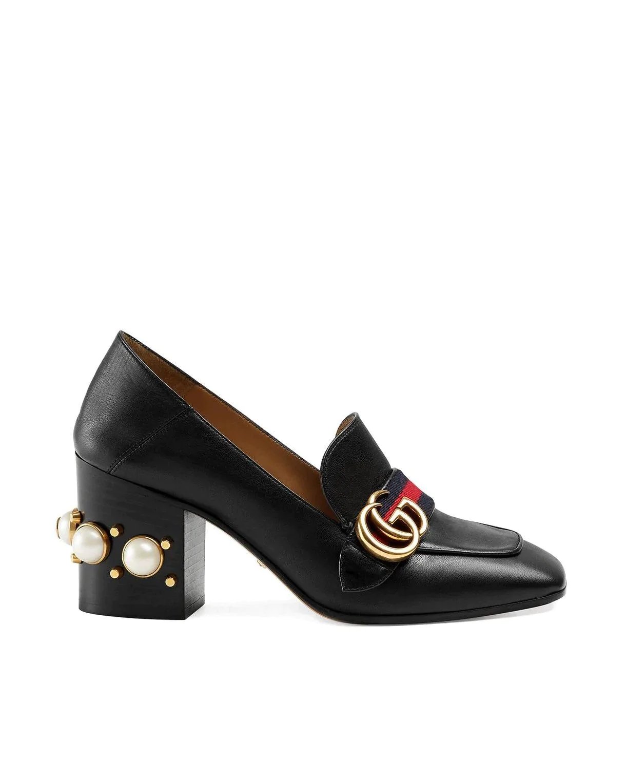Gucci 80mm Pearl Heel Leather Pumps-20256165