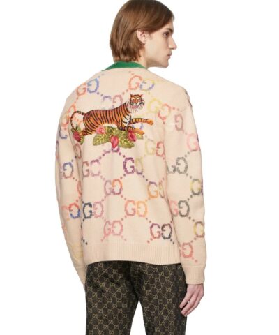 Gucci Beige Lunar New Year Gucci Tiger GG Cardigan 20245280 2