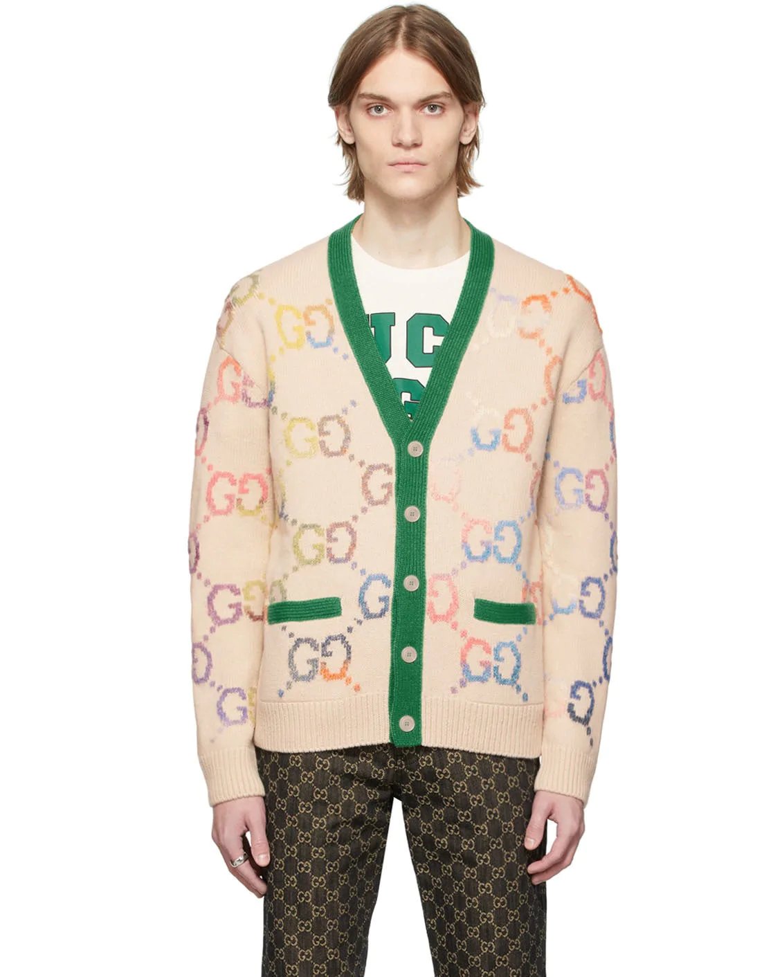 Gucci Beige Lunar New Year 'Gucci Tiger' GG Cardigan-20245280