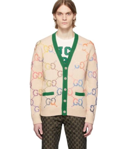 Gucci Beige Lunar New Year 'Gucci Tiger' GG Cardigan-20245281